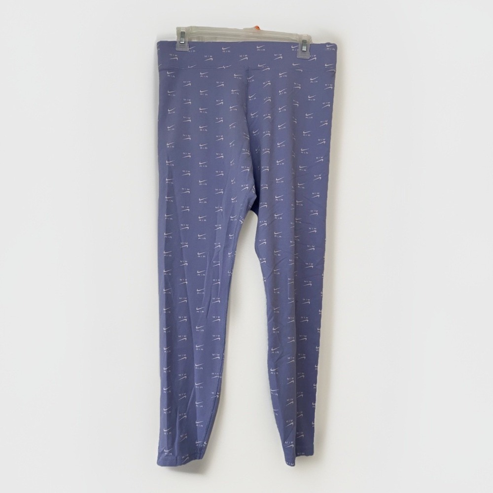 Women's Purple Nike Checkmark Leggings Logo Pattern  Size Large